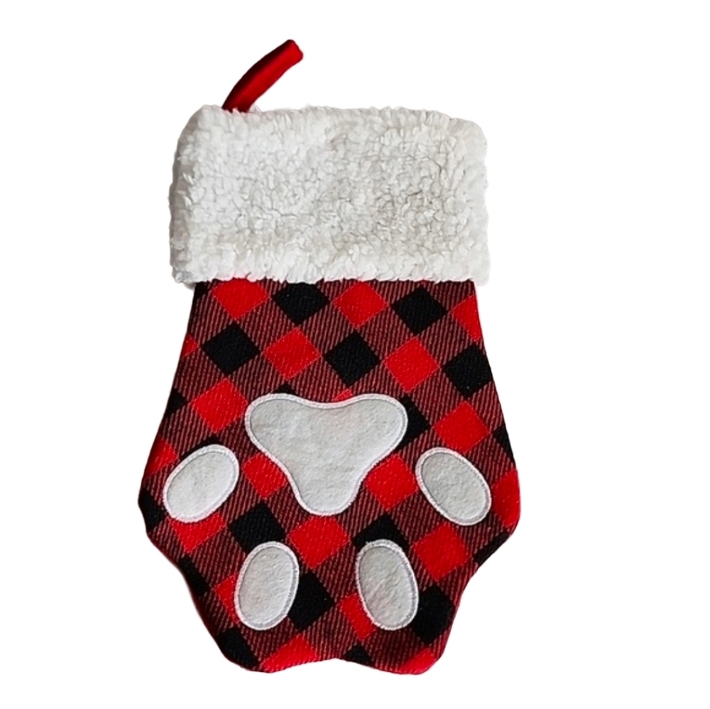 Dog christmas Plaid Red Black paw stocking 13" nwt